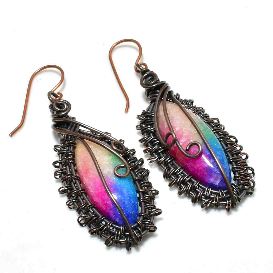 Celestial Dreams – Rainbow Quartz & Copper Earrings