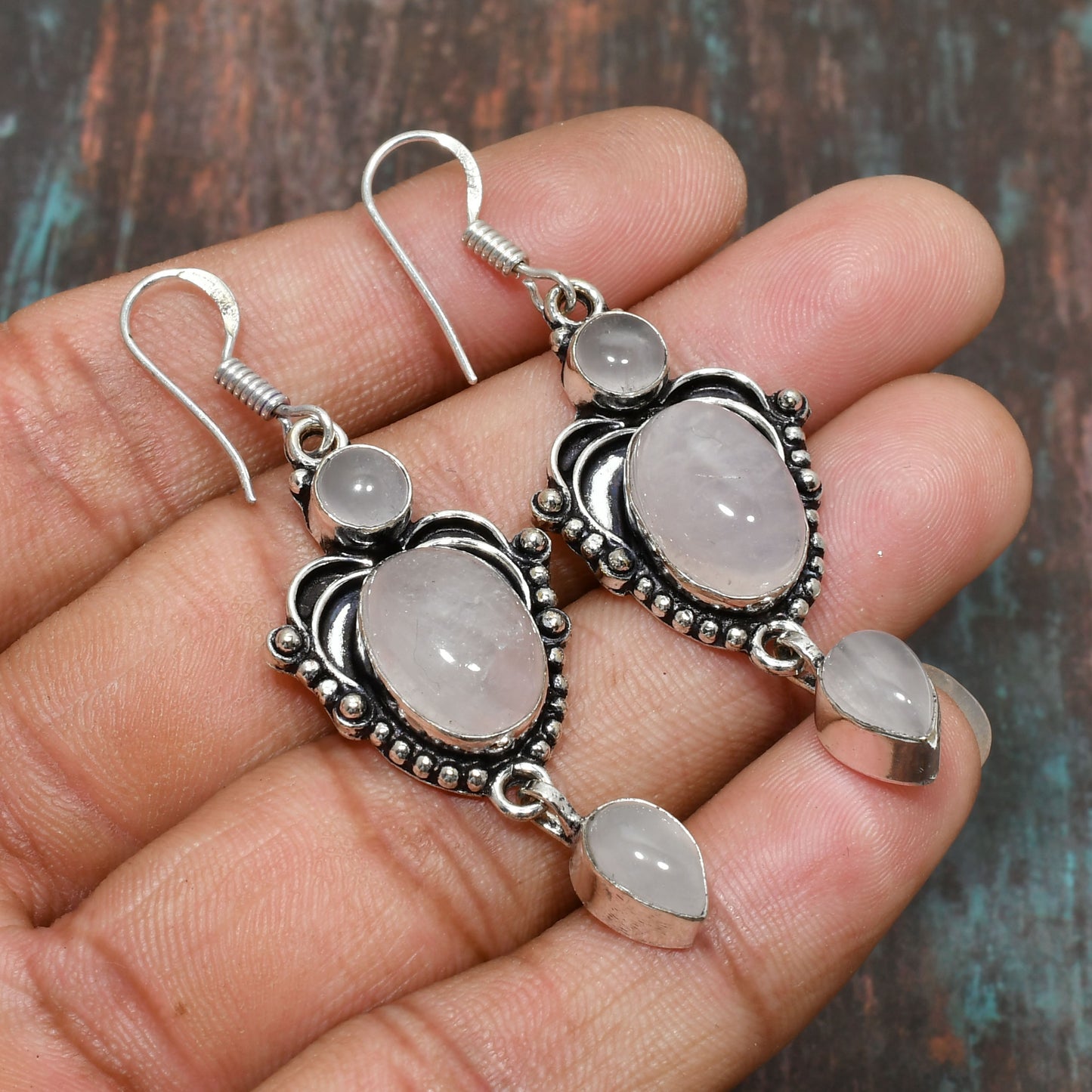 Serenity’s Heart – Rose Quartz Silver Earrings