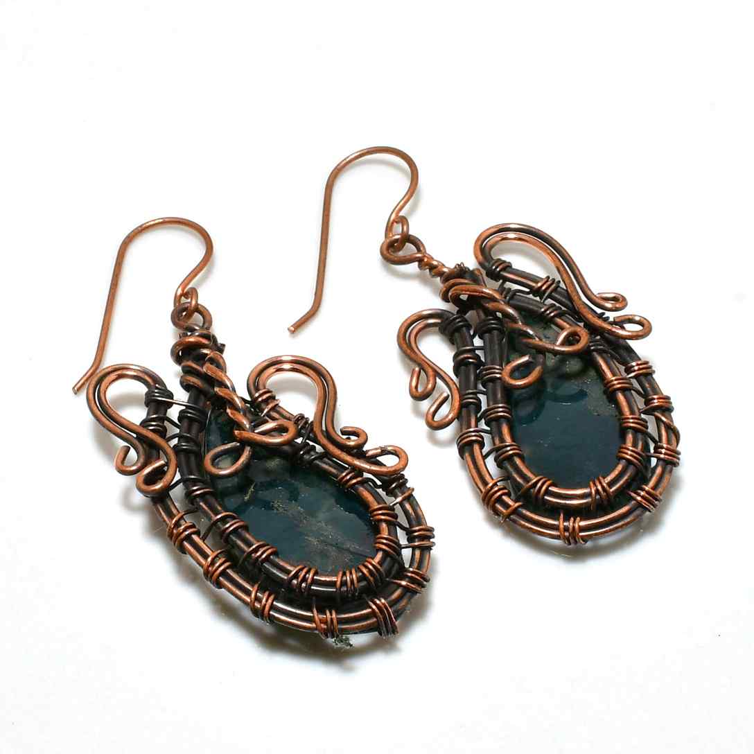 Mystic Harmony – Hand-Wrapped Copper & Natural Stone Earrings