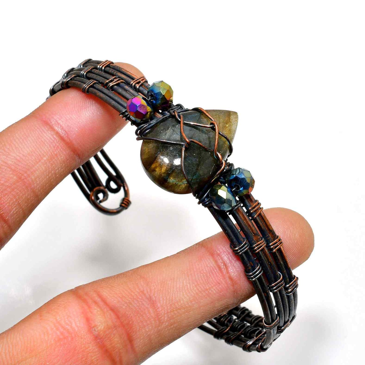 Aurora’s Shield – Labradorite Copper Cuff