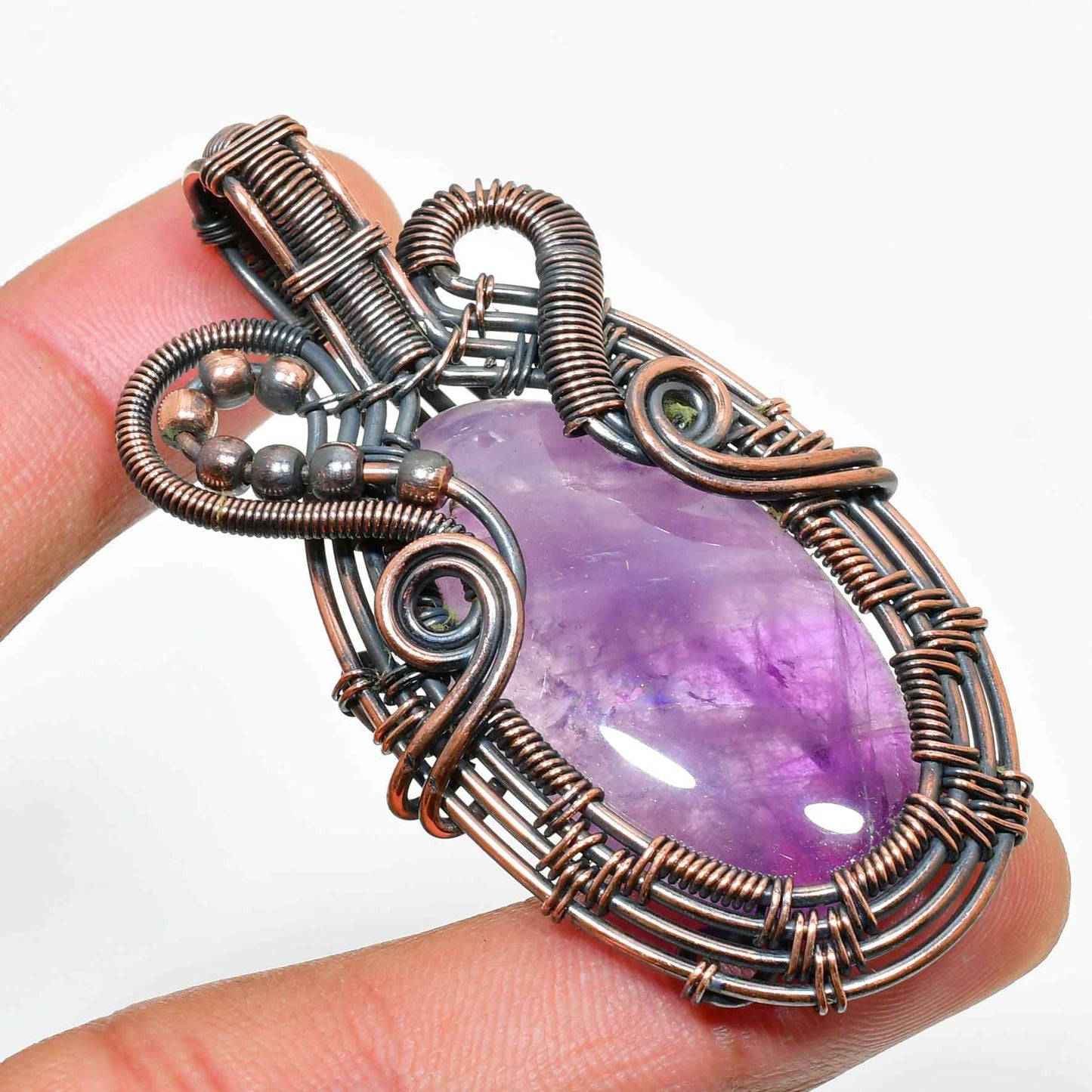Ezra’s Veil – Handcrafted Amethyst & Copper Pendant