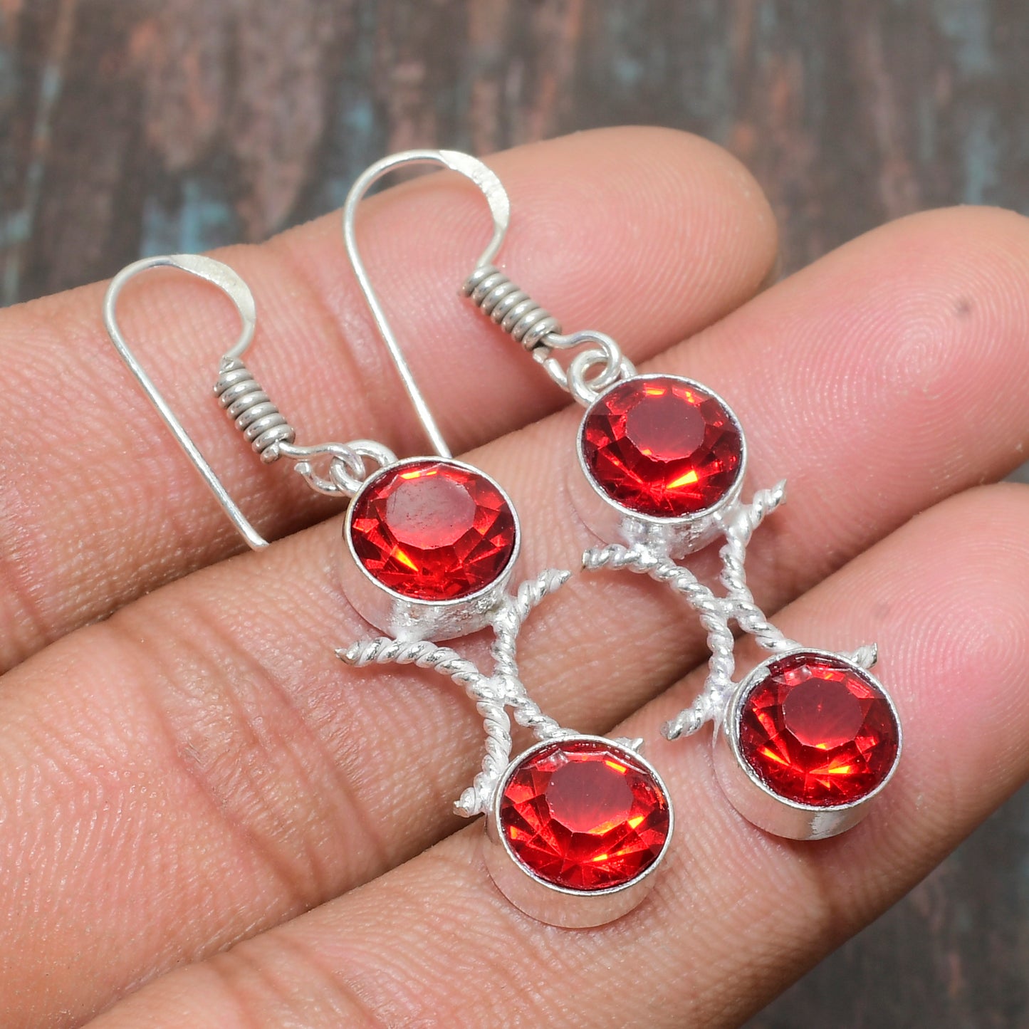 Ruby Radiance – Handwoven Silver Ruby Earrings