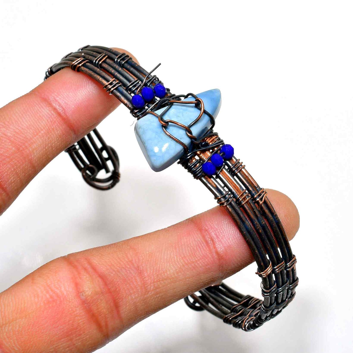 Tranquil Tide – Handcrafted Larimar & Copper Bracelet