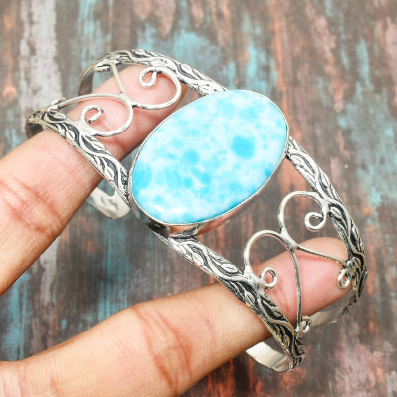 Ocean’s Embrace – Larimar & Sterling Silver Cuff