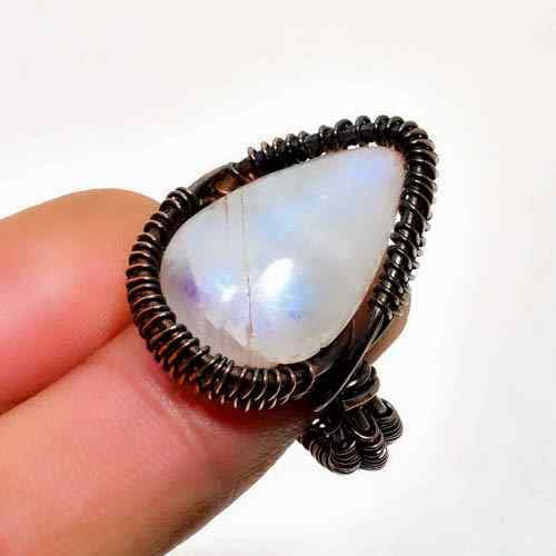Celestial Whisper – Moonstone & Oxidized Copper Ring