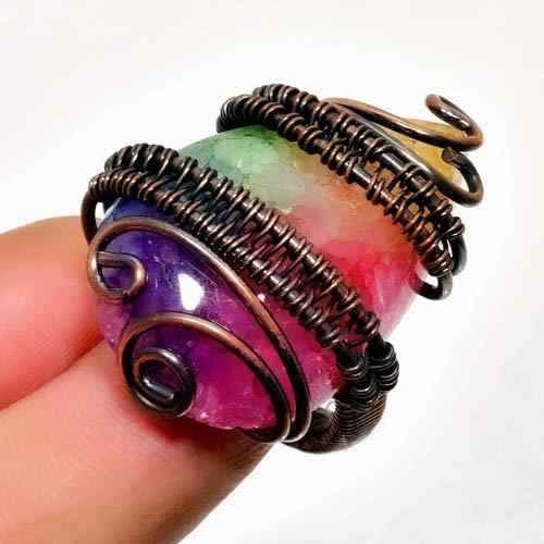 Radiant Harmony – Rainbow Aura Quartz Copper Ring