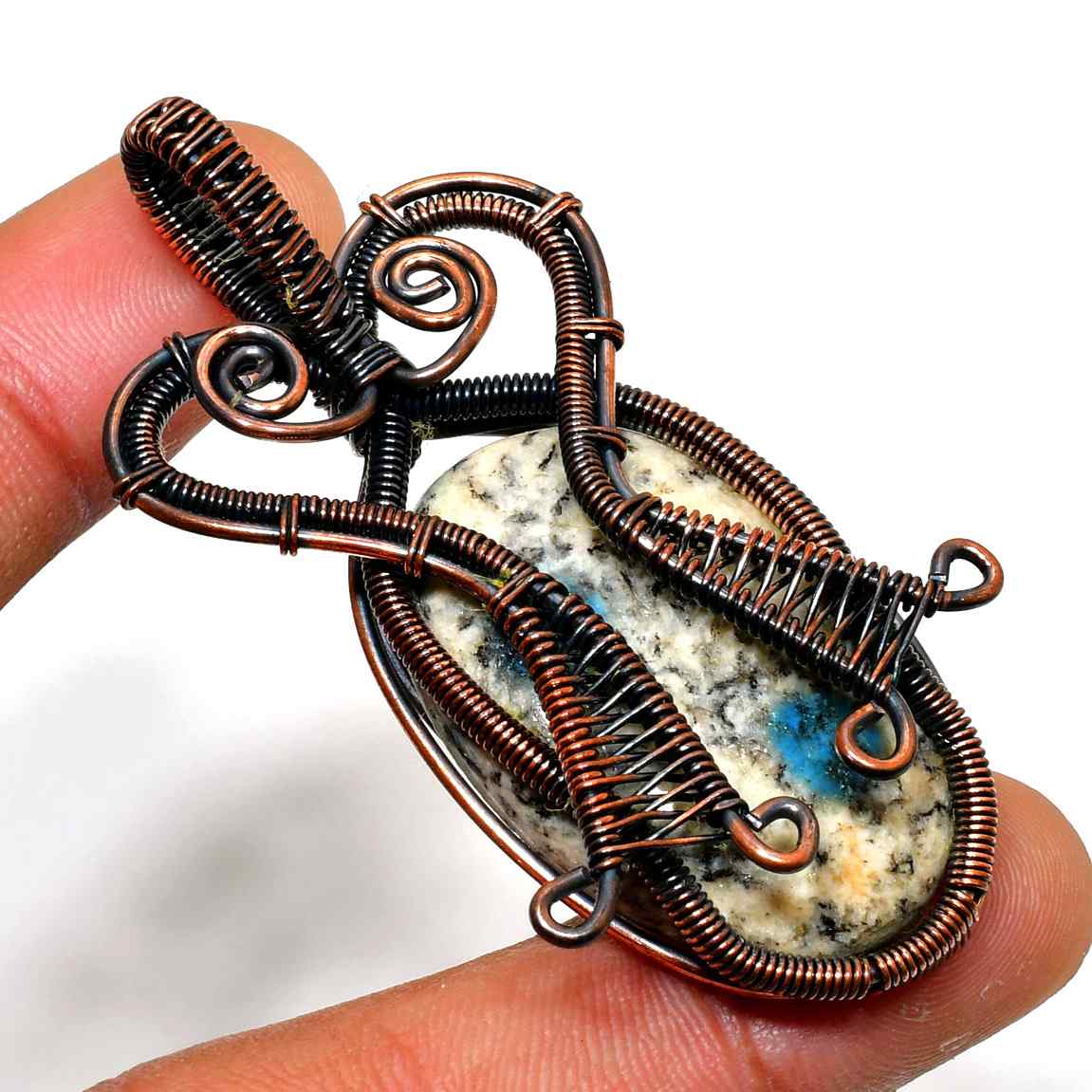Gaia’s Embrace – Natural Stone Copper Pendant