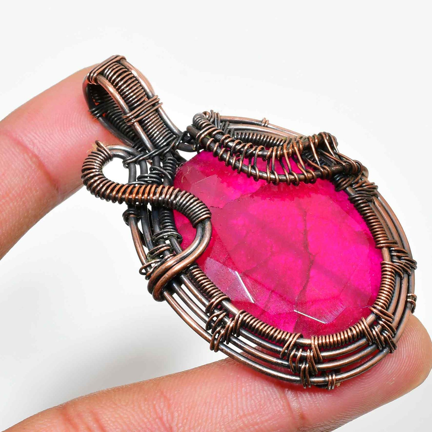 Ember’s Heart – Hand-Wrapped Ruby & Antique Bronze Pendant