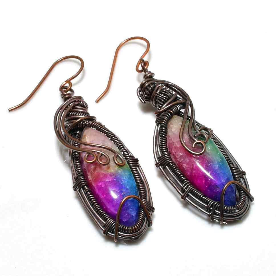Radiant Spectrum – Fluorite & Oxidized Copper Earrings