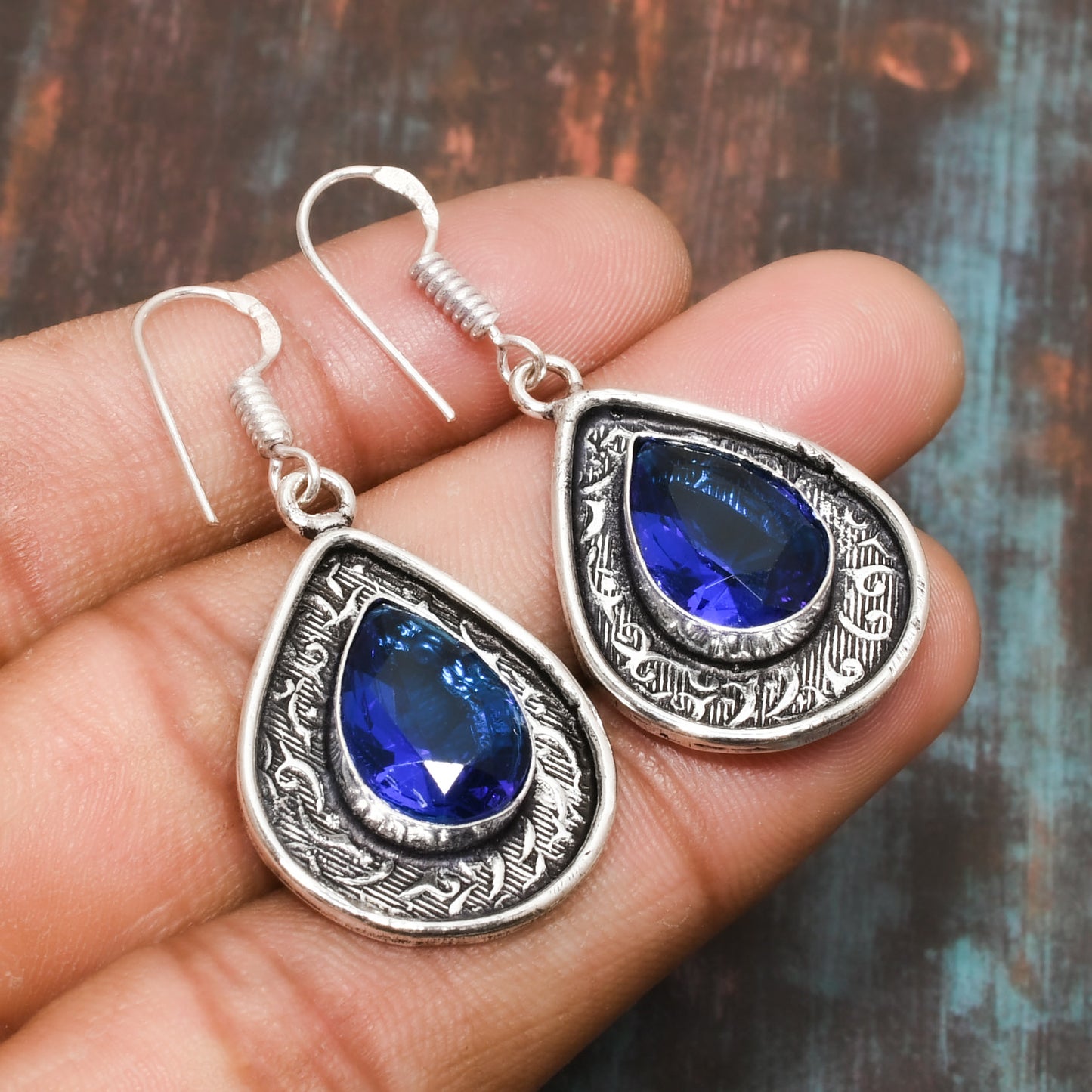 Aurora’s Whisper – Sapphire Teardrop Earrings