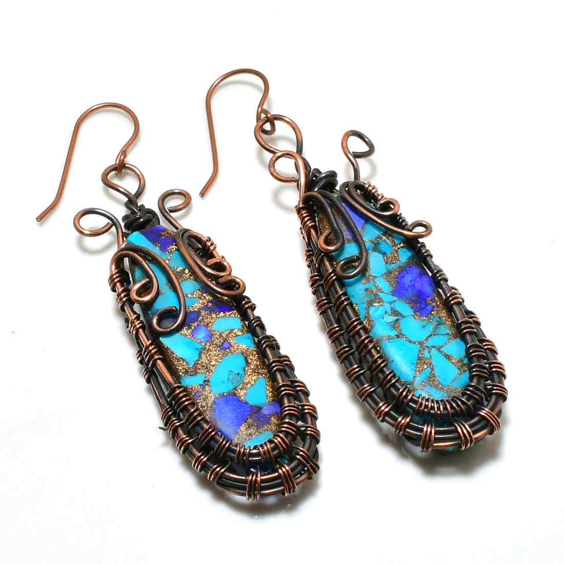 Azure Harmony – Turquoise & Lapis Copper Earrings