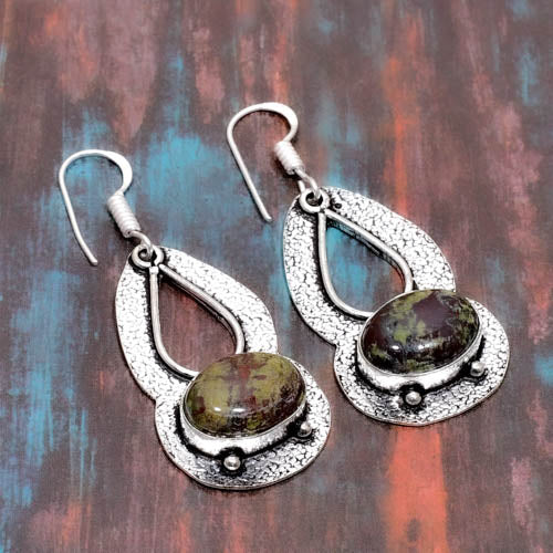 Balance’s Whisper – Unakite Silver Earrings