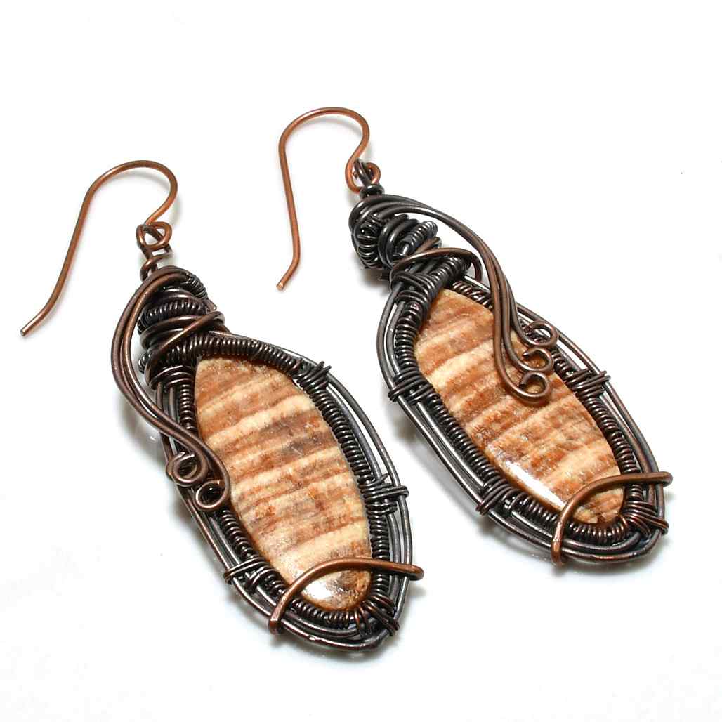 Earthsong Drops – Oxidized Copper & Natural Stone Earrings