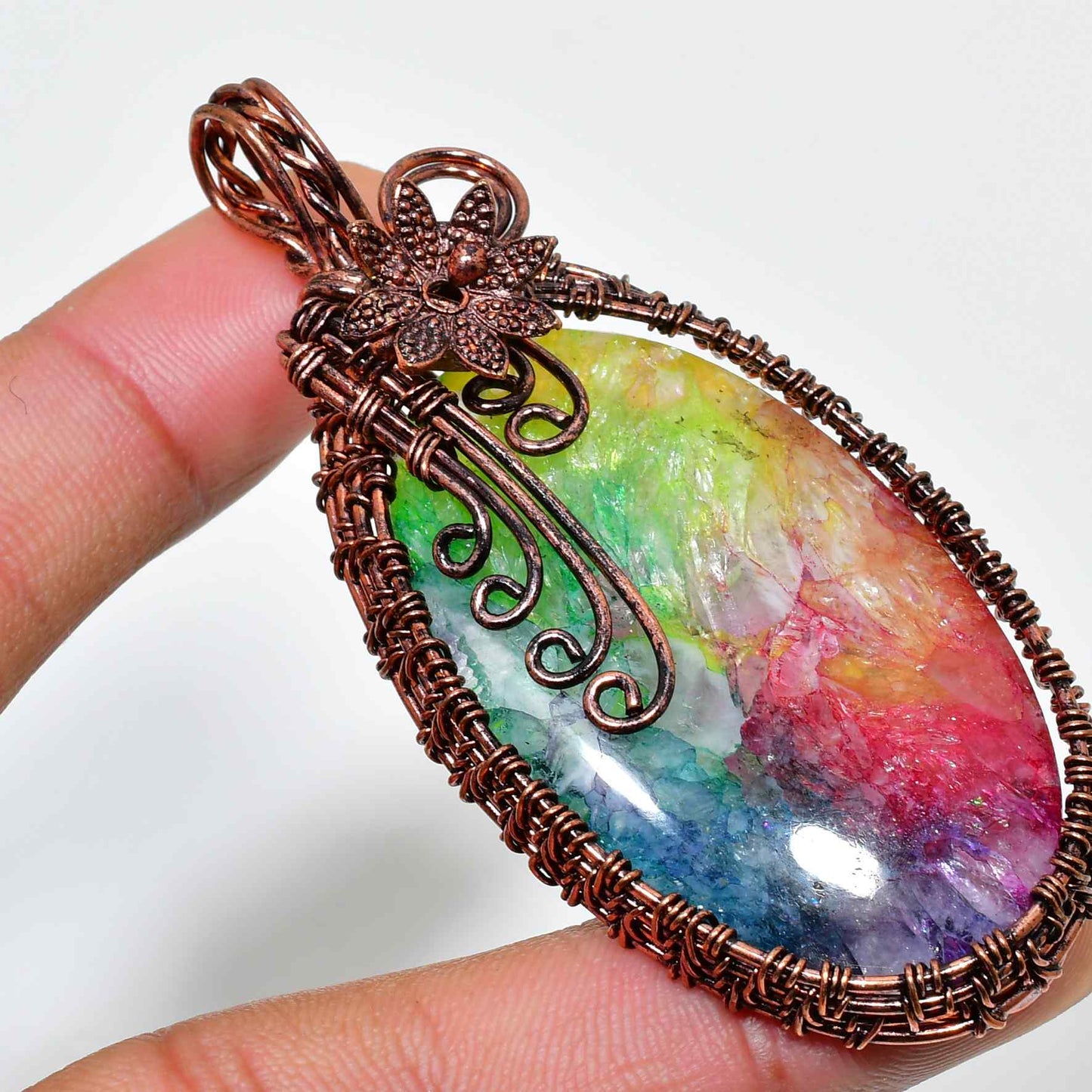 Aurora Bliss – Rainbow Aura Quartz Rose Gold Pendant