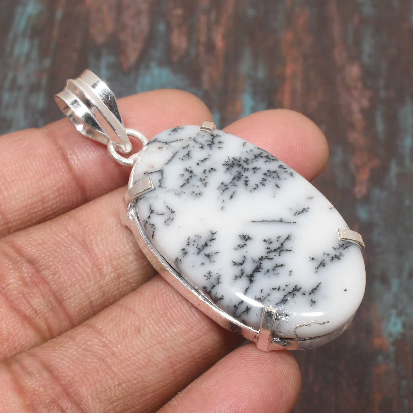 Serenity Grove – Dendritic Opal Silver Pendant