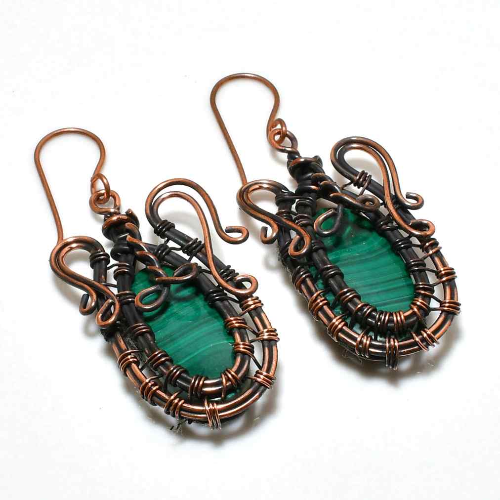 Whispering Grove – Malachite & Copper Hoop Earrings