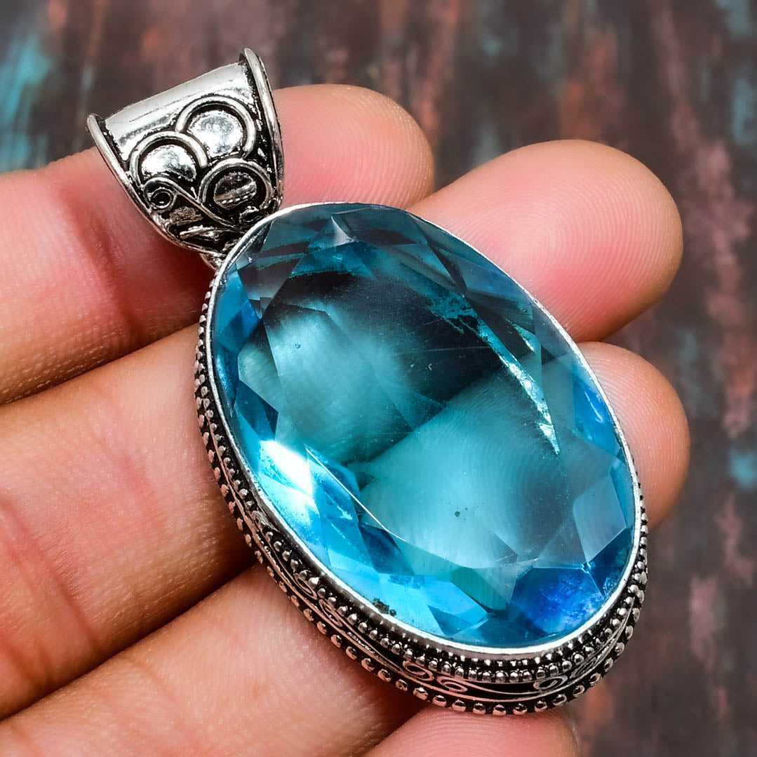 Elysian Wave – Aqua Aura Quartz Sterling Silver Pendant