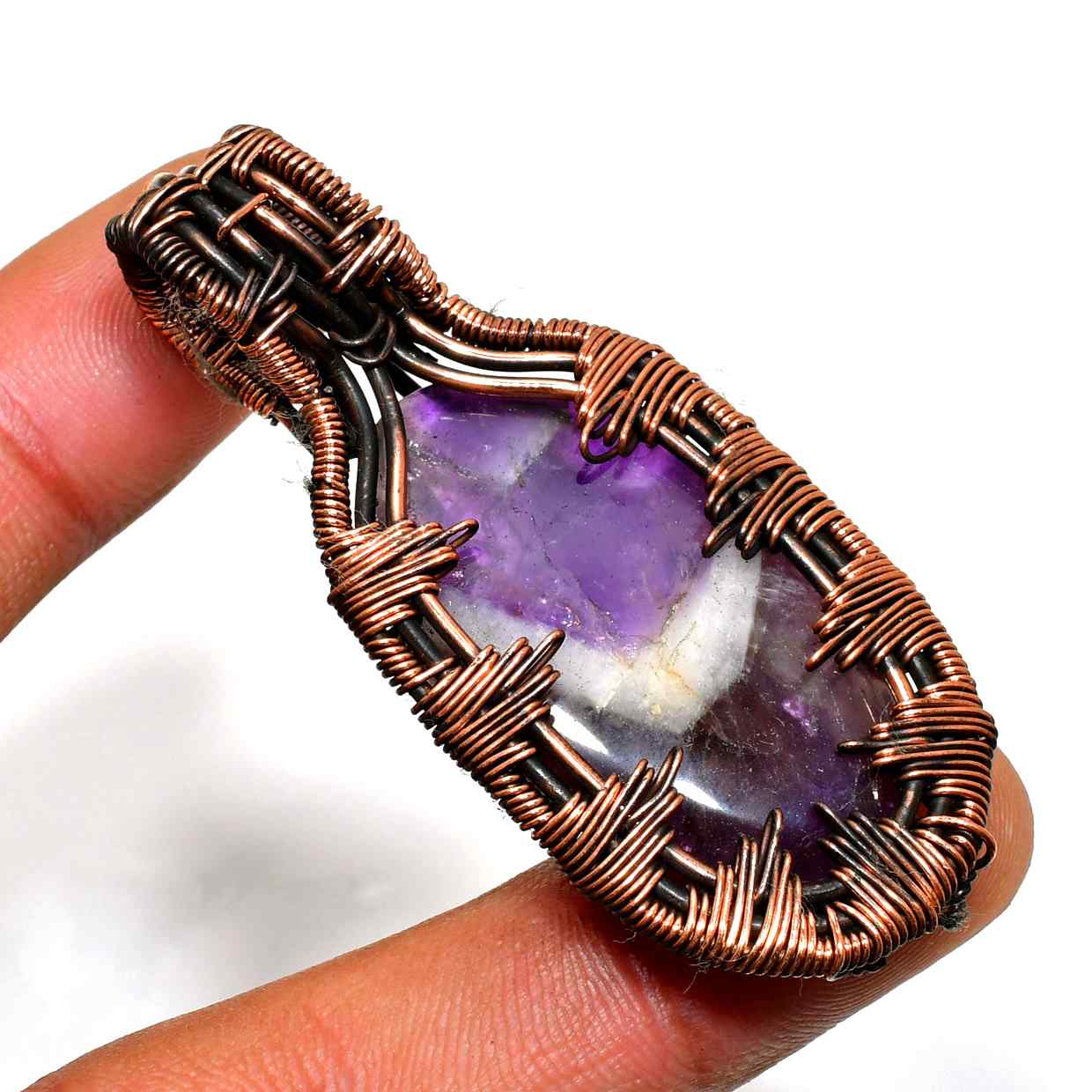 Ezra’s Veil – Amethyst & Oxidized Copper Pendant
