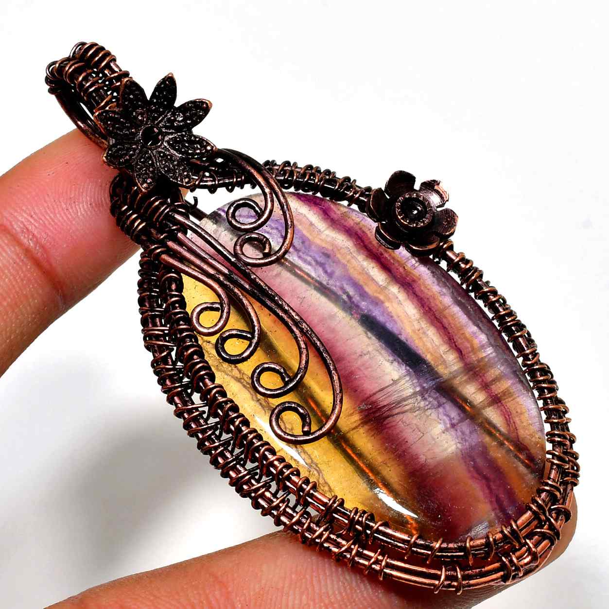 Prism Harmony – Rainbow Fluorite Copper Pendant