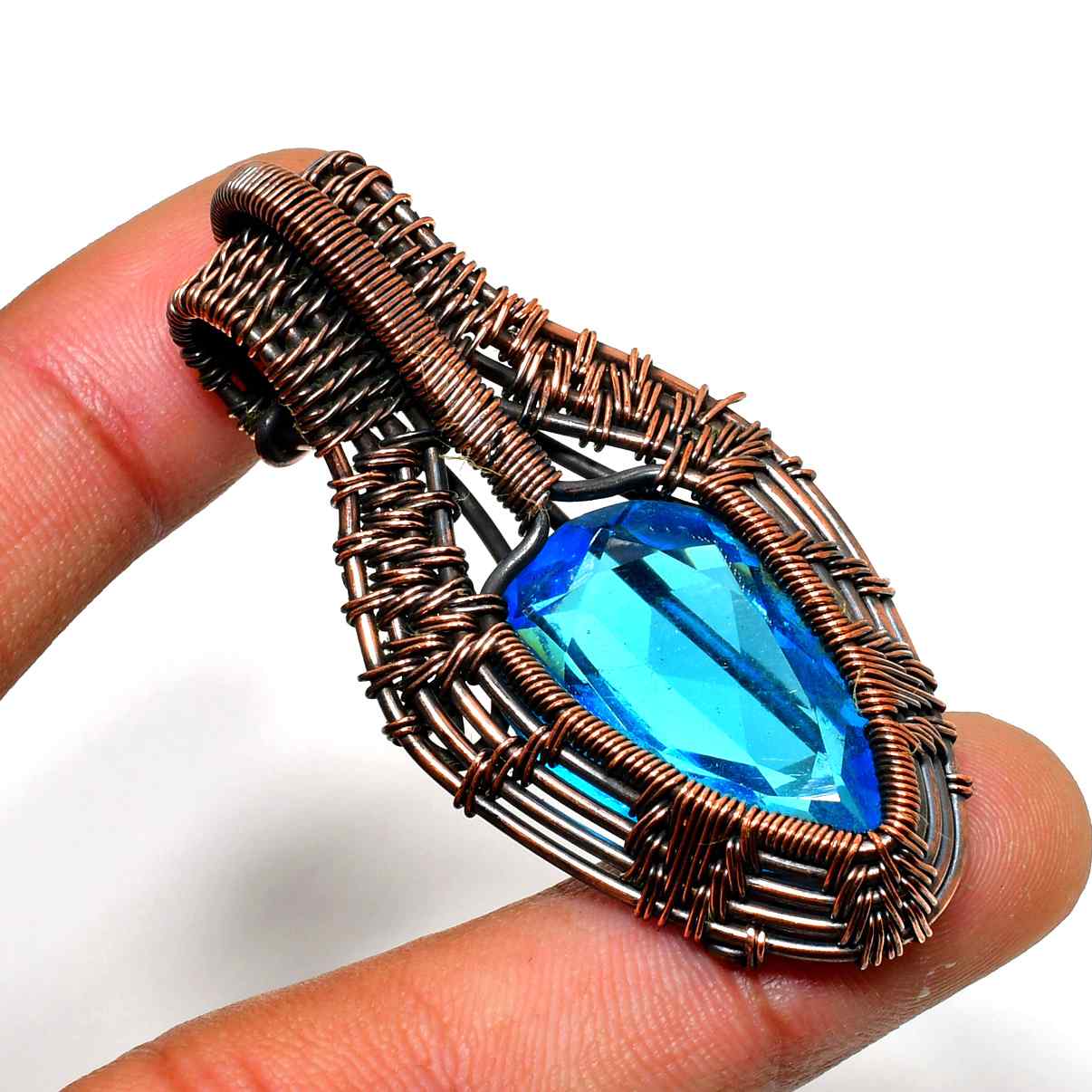 Ocean’s Embrace – Blue Topaz Copper Pendant