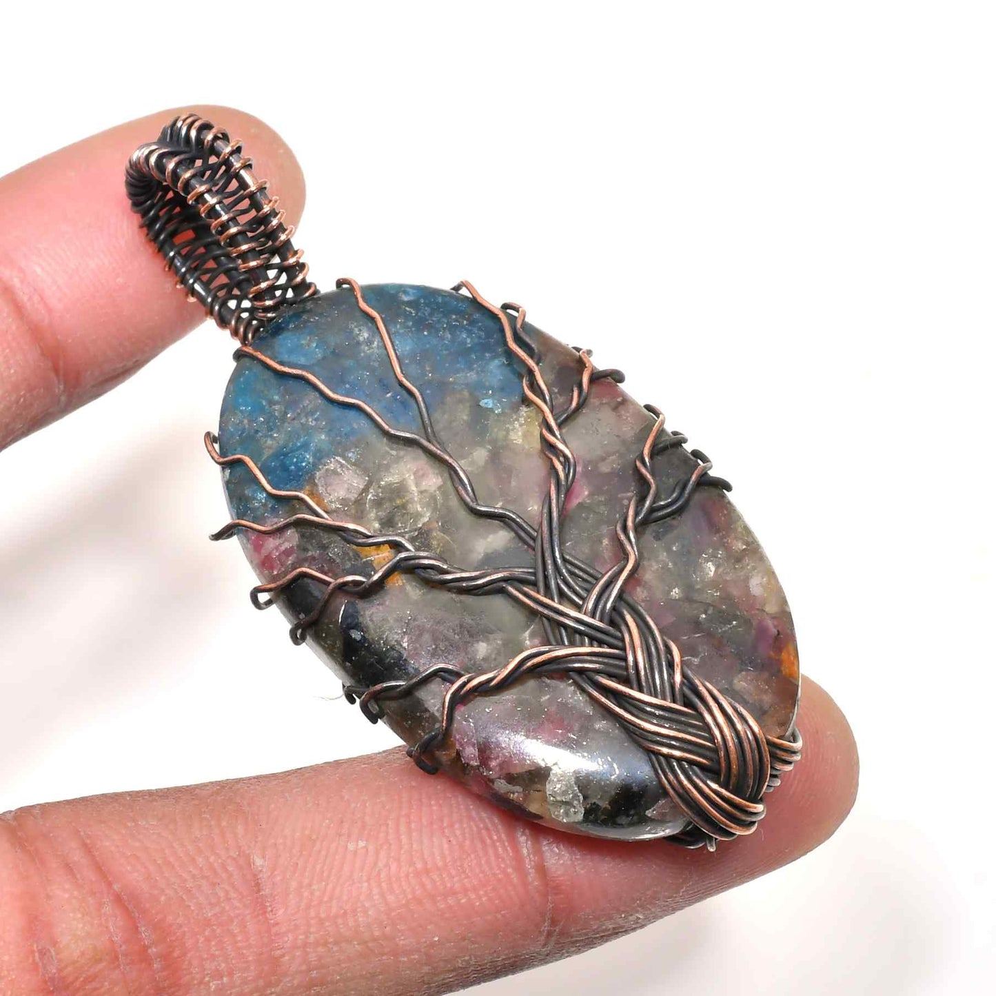 Gaia’s Embrace – Natural Stone Copper Tree of Life Pendant