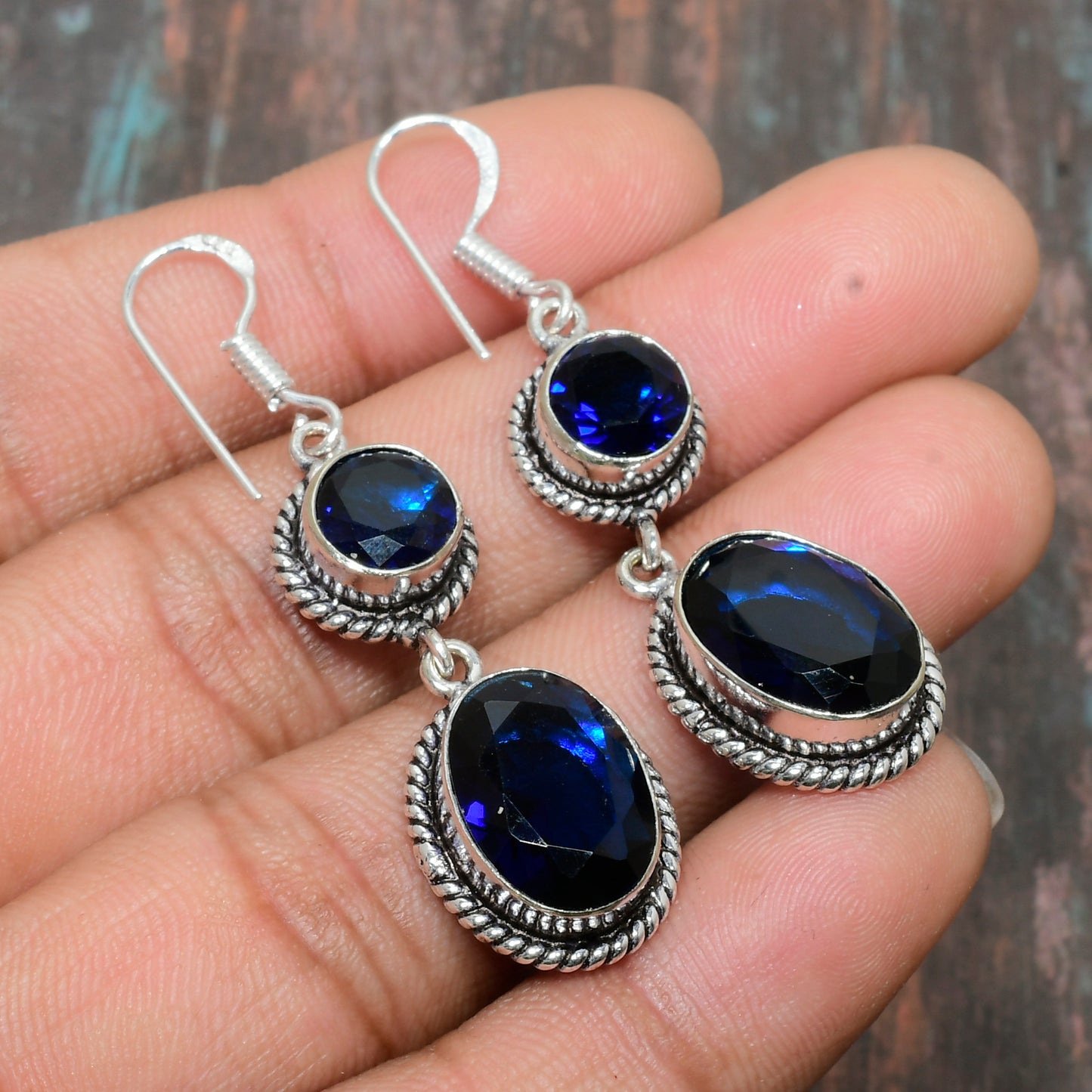 Sapphire Serenade – Sterling Silver Dangle Earrings