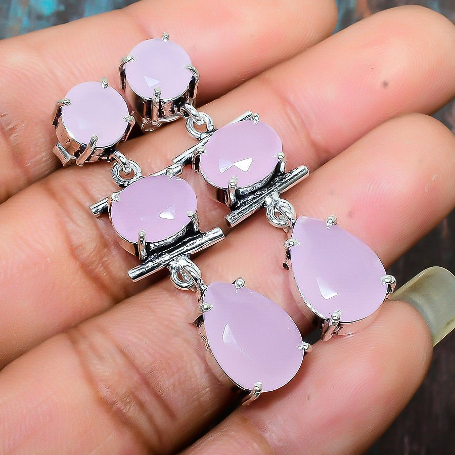 Elara’s Embrace – Rose Quartz Silver Earrings