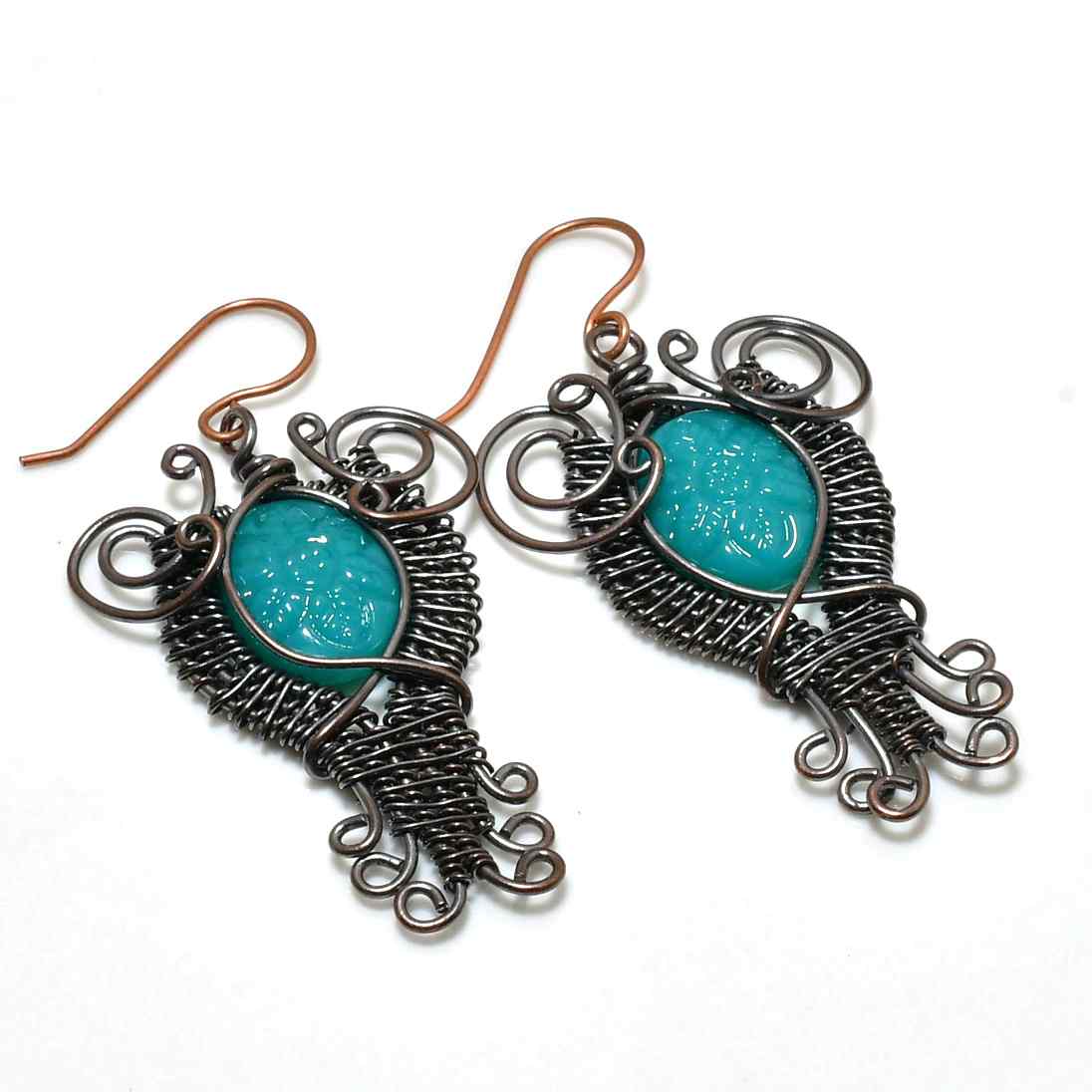 Azure Soul – Teal Quartz Copper Earrings