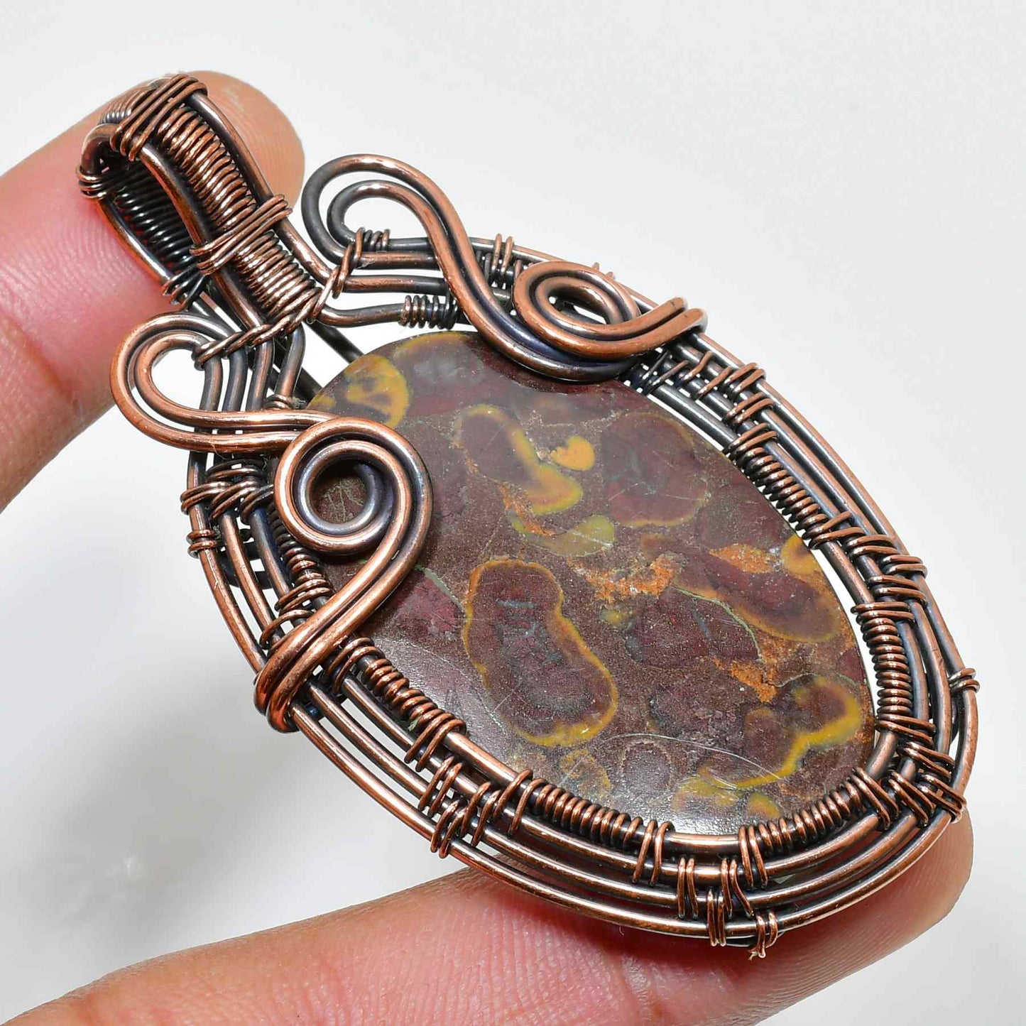 Ember’s Embrace – Picture Jasper Copper Pendant