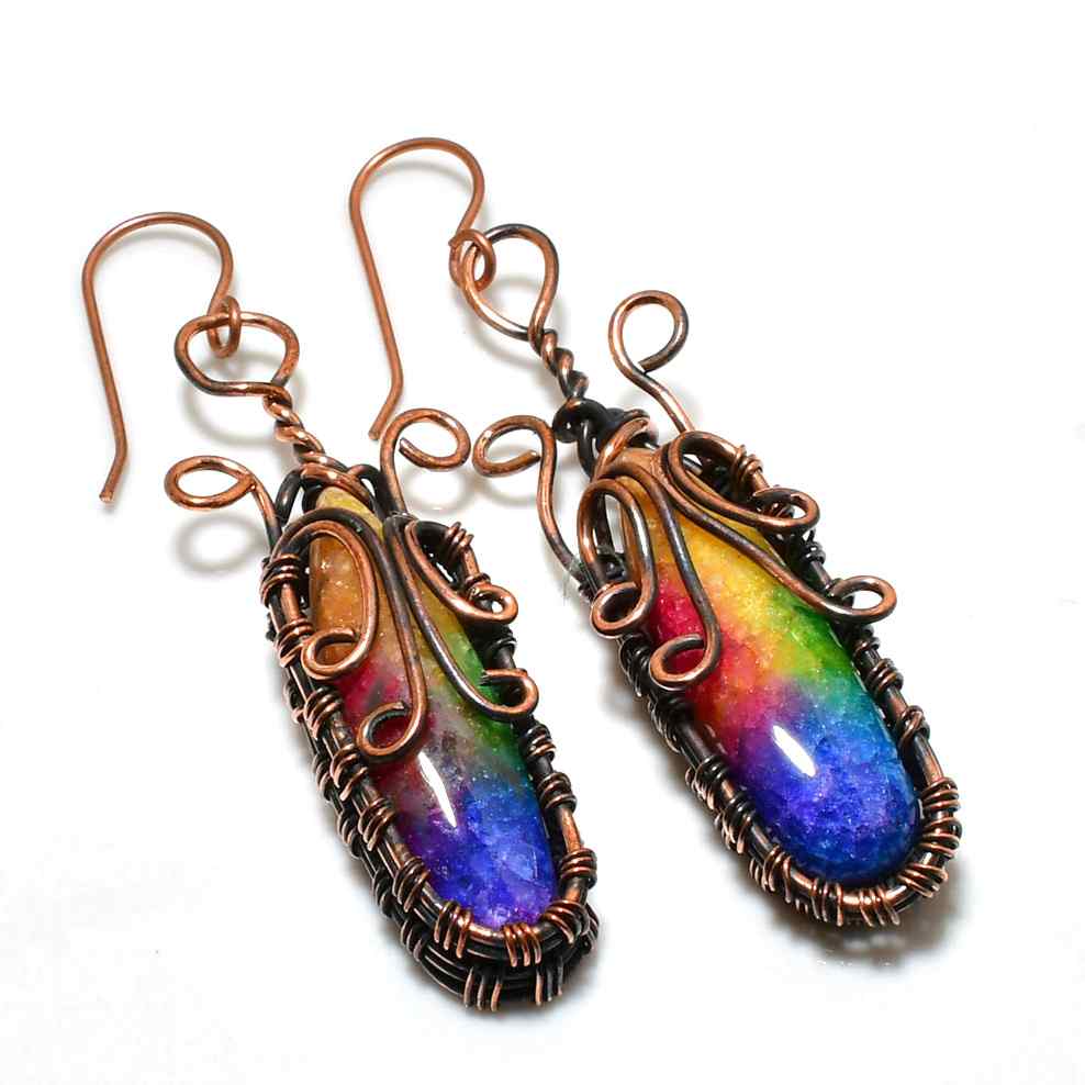 Prismatic Joy – Rainbow Druzy Copper Earrings