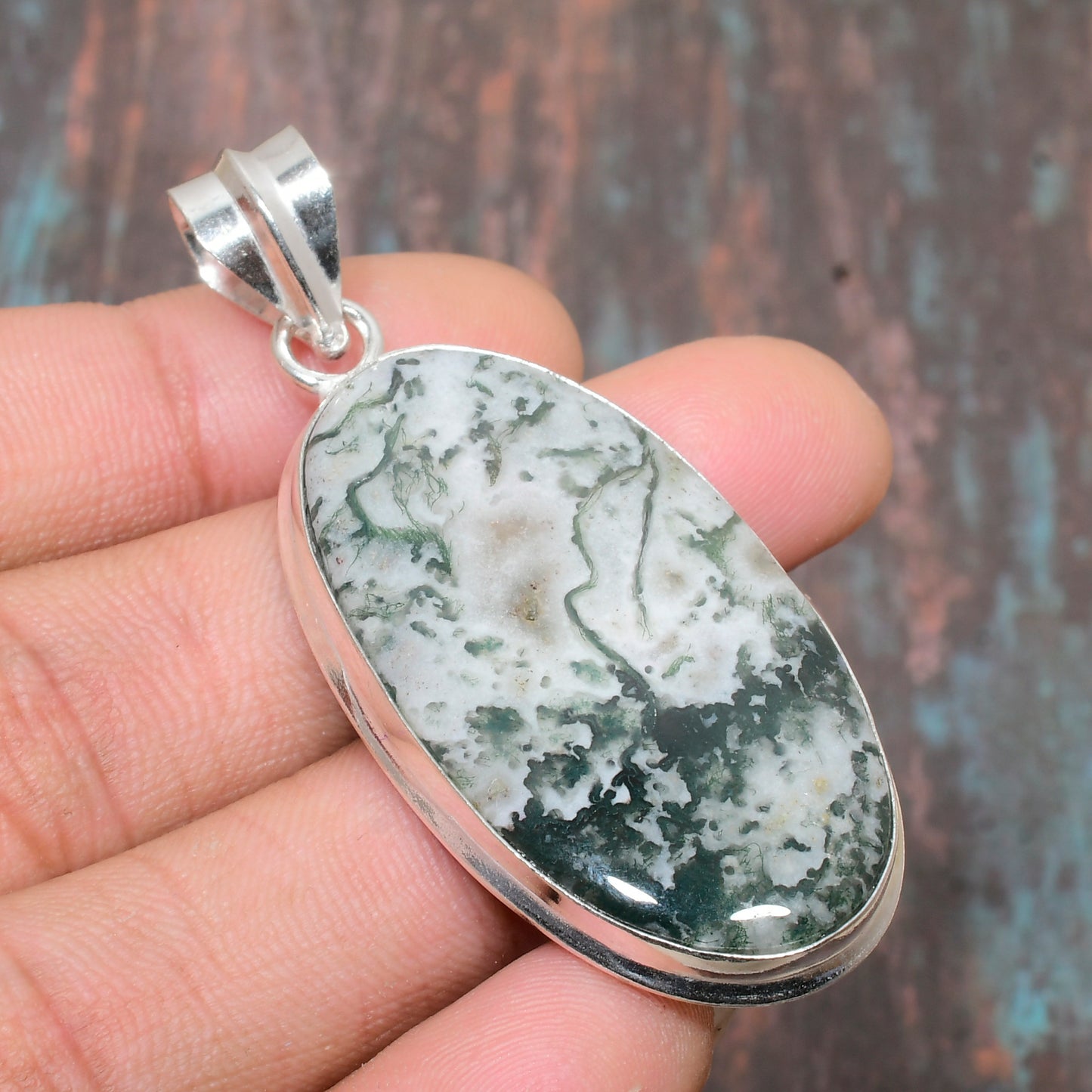 Gaia’s Embrace – Sterling Silver Moss Agate Pendant