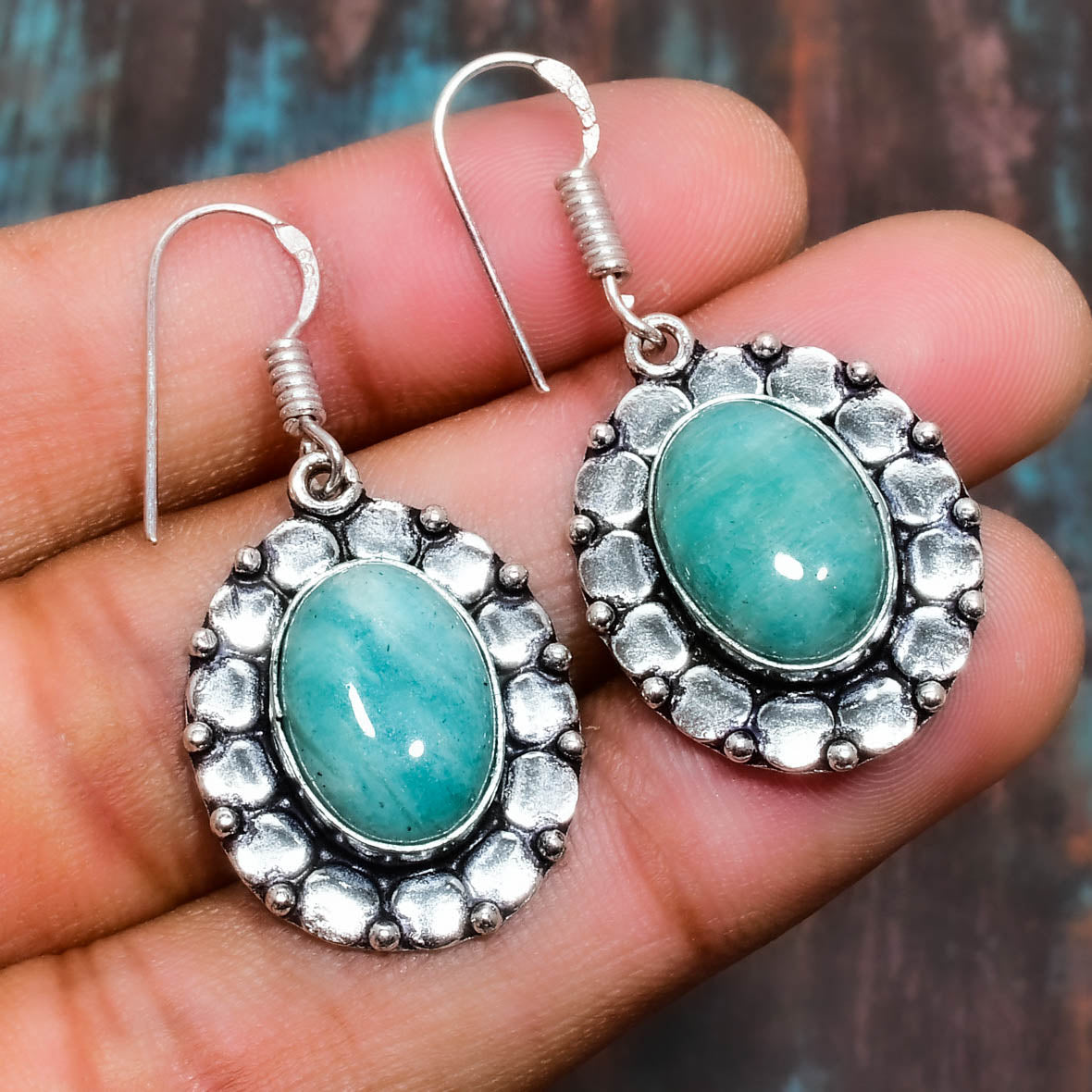 Serenity’s Embrace – Amazonite Silver Earrings