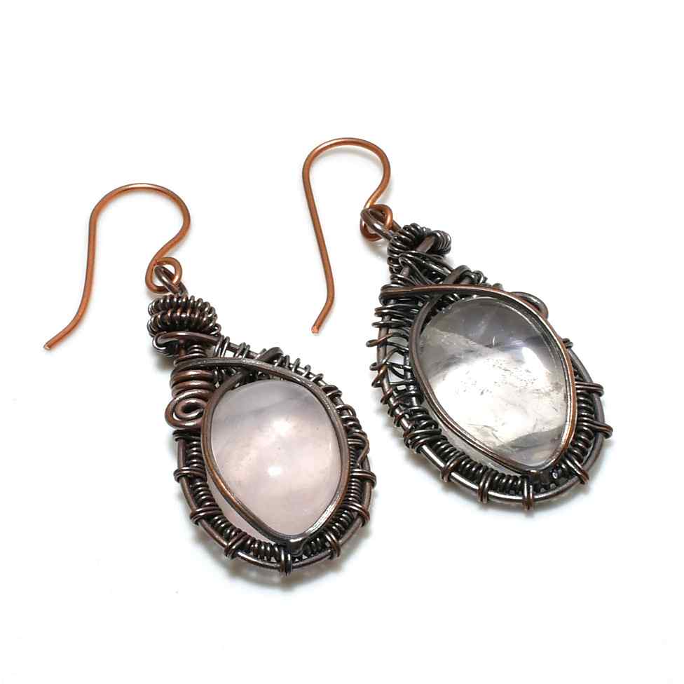 Heart’s Harmony – Rose Quartz Copper Earrings