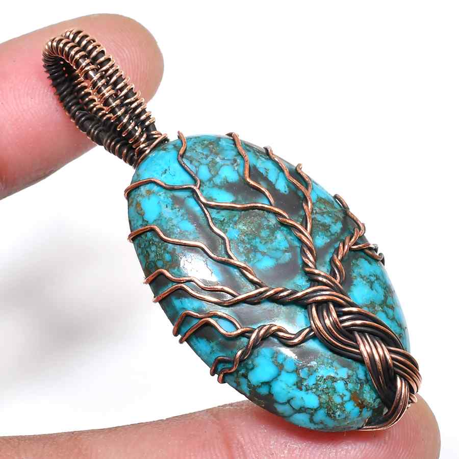 Gaia’s Roots – Turquoise Copper Tree of Life Pendant
