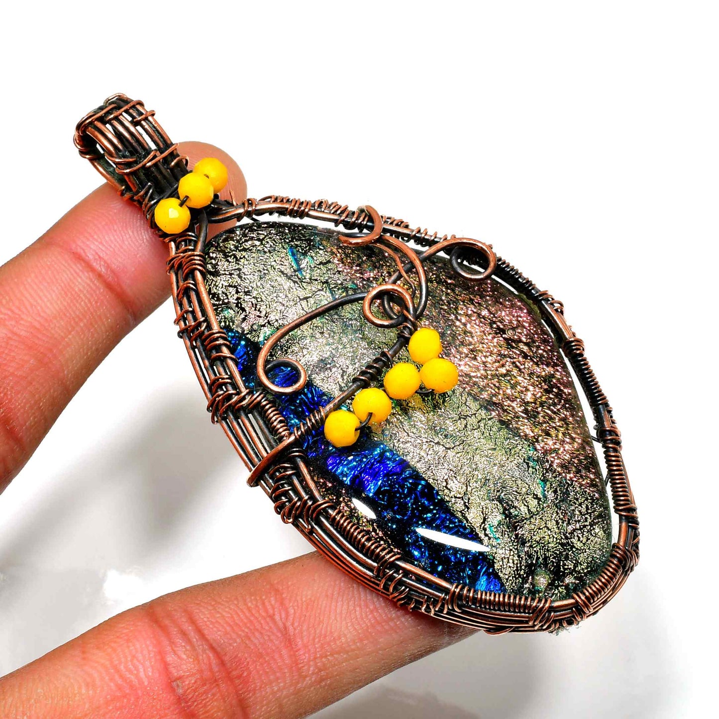 Aurora Spectrum – Iridescent Glass & Copper Pendant