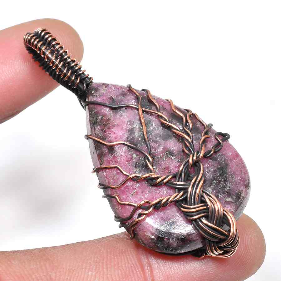 Heart’s Embrace – Copper-Wrapped Rhodonite Pendant