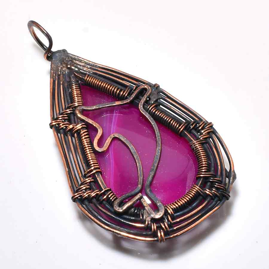 Celestial Guardian – Fuchsia Agate Copper Pendant