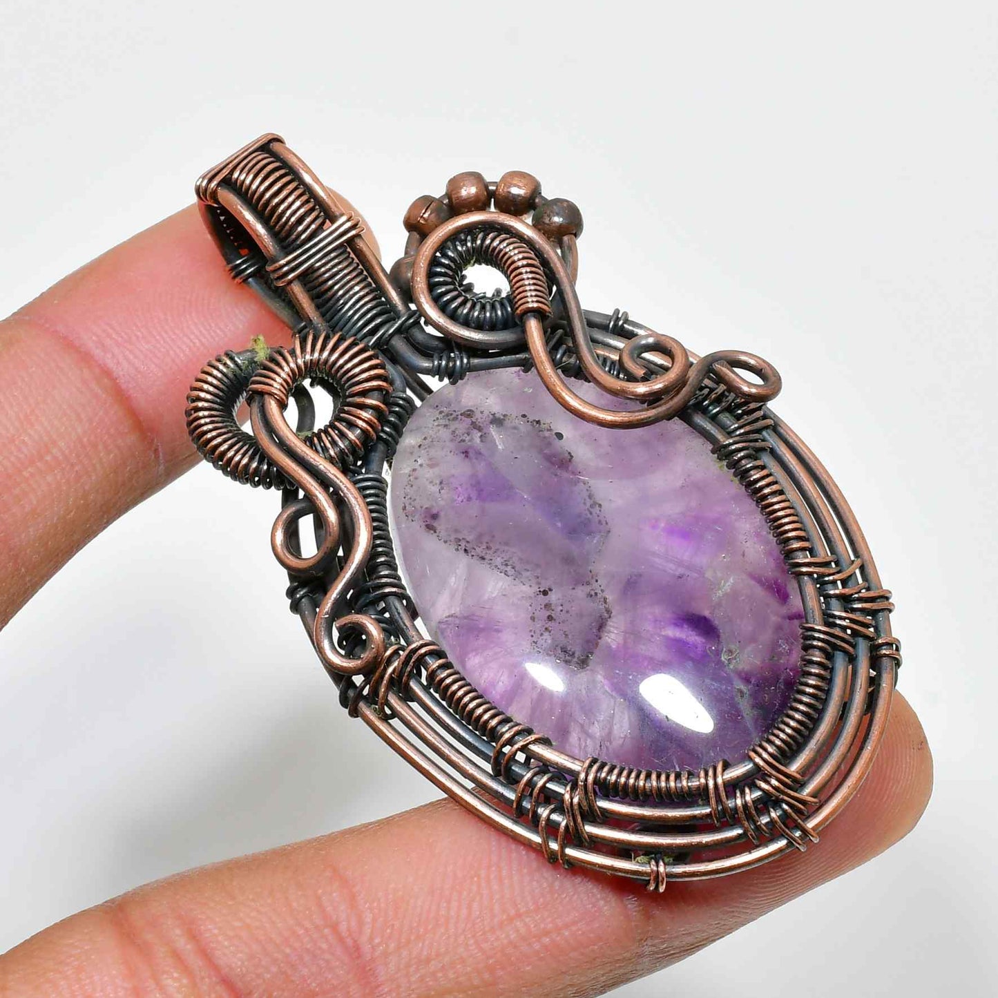 Ezra’s Veil – Amethyst & Oxidized Copper Pendant