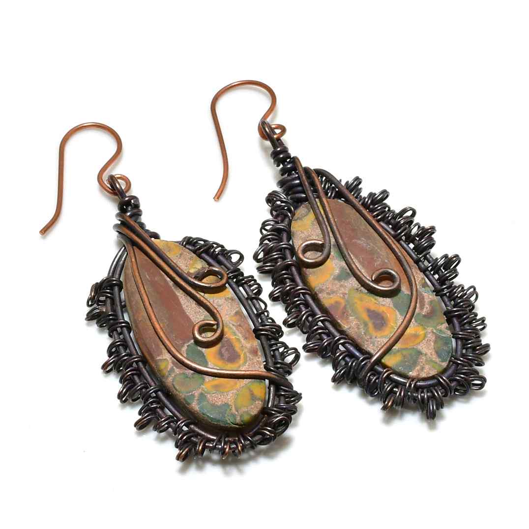 Ember’s Whisper – Oxidized Copper & Natural Stone Earrings