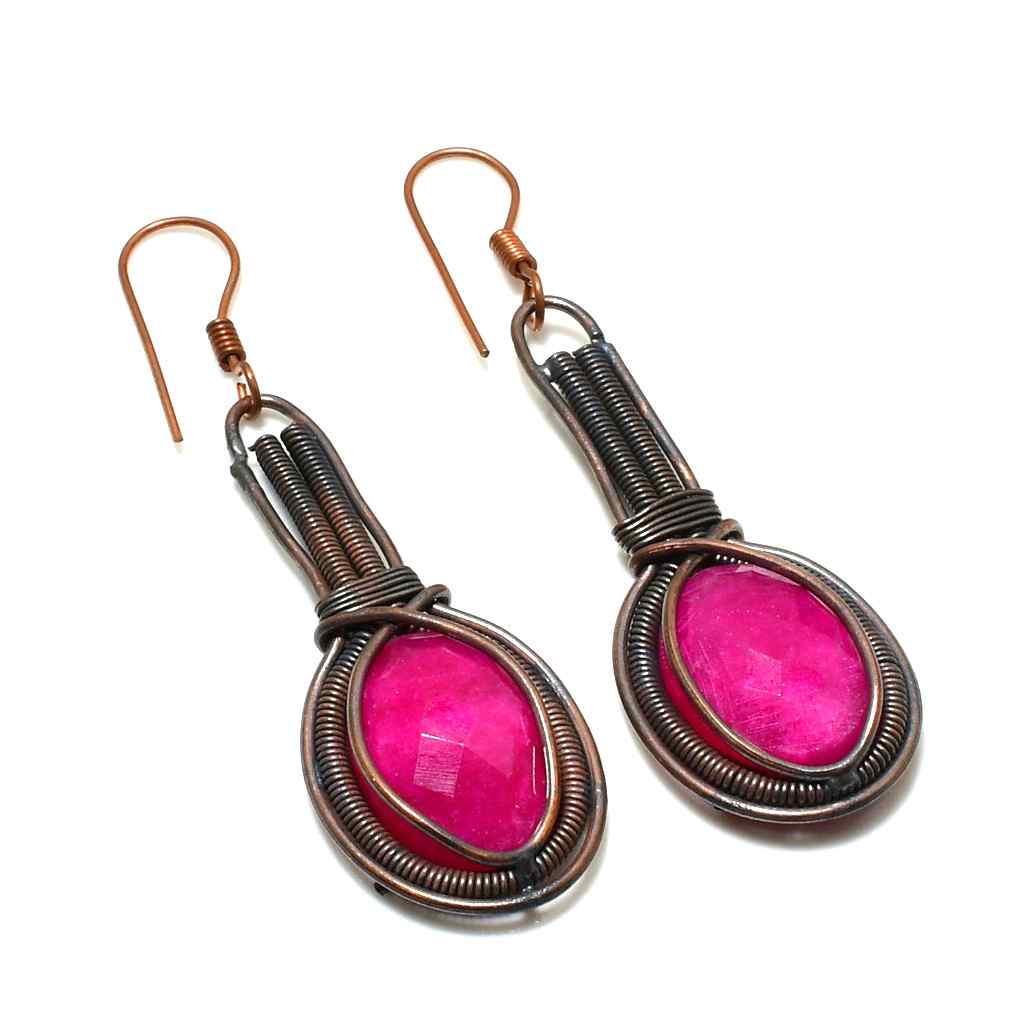 Scarlet Ember – Handwrapped Ruby & Copper Earrings
