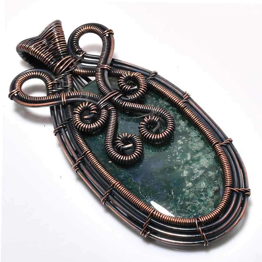 Forest Whisper – Moss Agate Copper Pendant