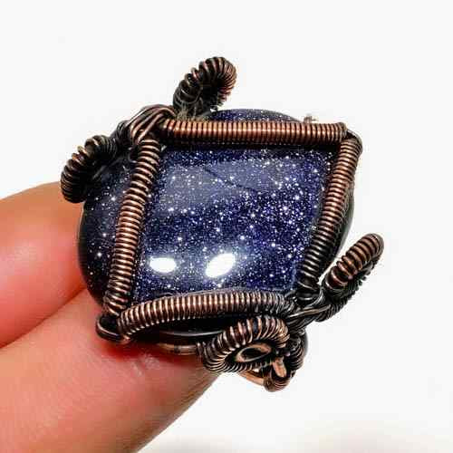 Celestial Shine – Blue Goldstone Copper Pendant