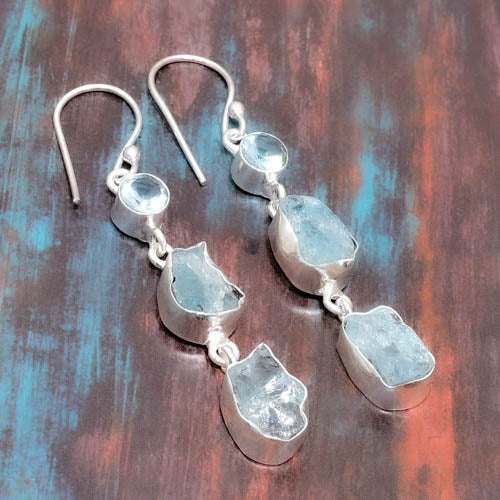 Celestial Cascade – Aquamarine Silver Earrings
