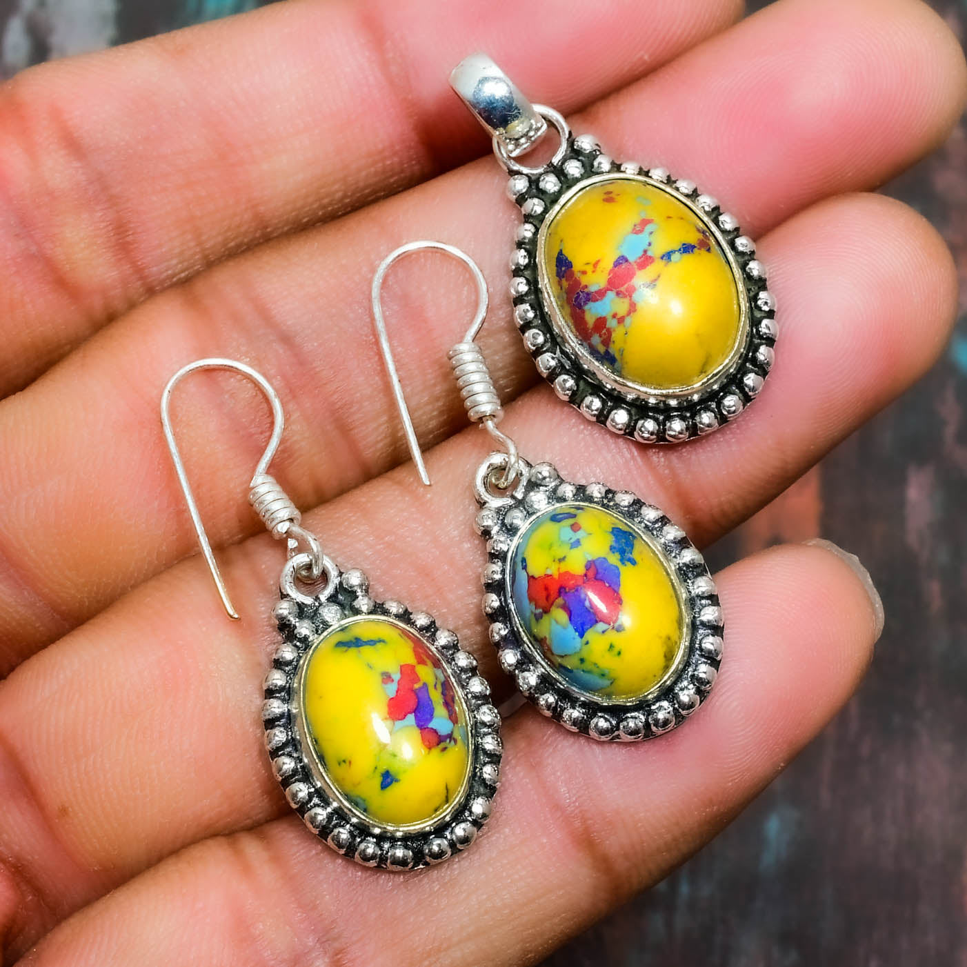 Sunlit Bloom – Yellow Stone & Sterling Silver Set