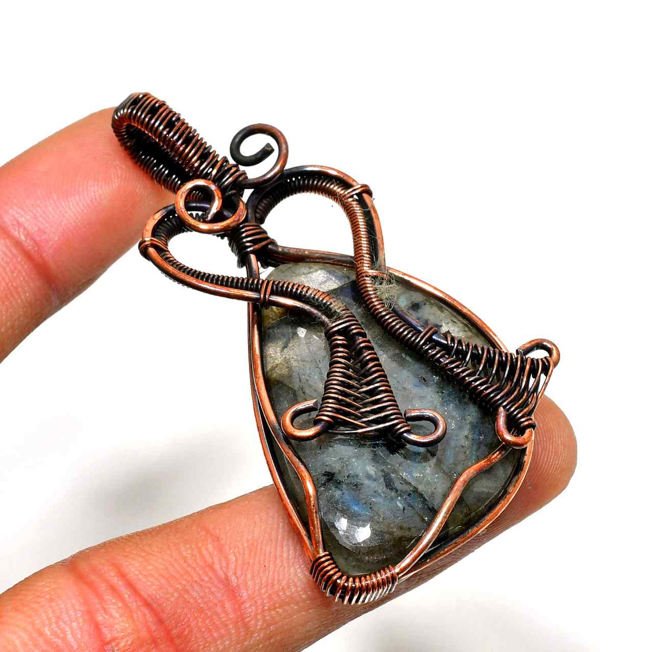 Aurora’s Veil – Labradorite & Copper Pendant