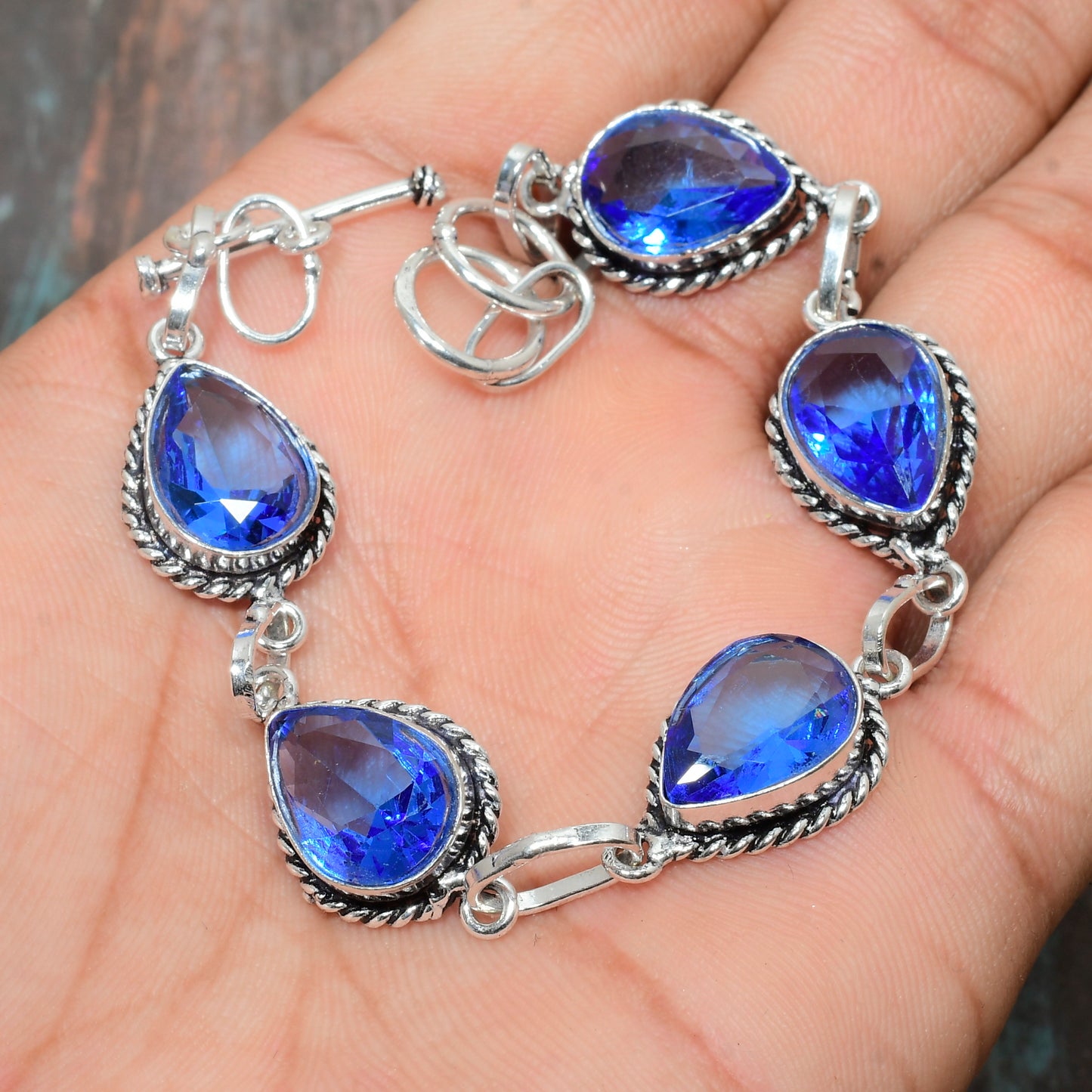 Sapphire Bliss – Braided Sterling Silver Bracelet