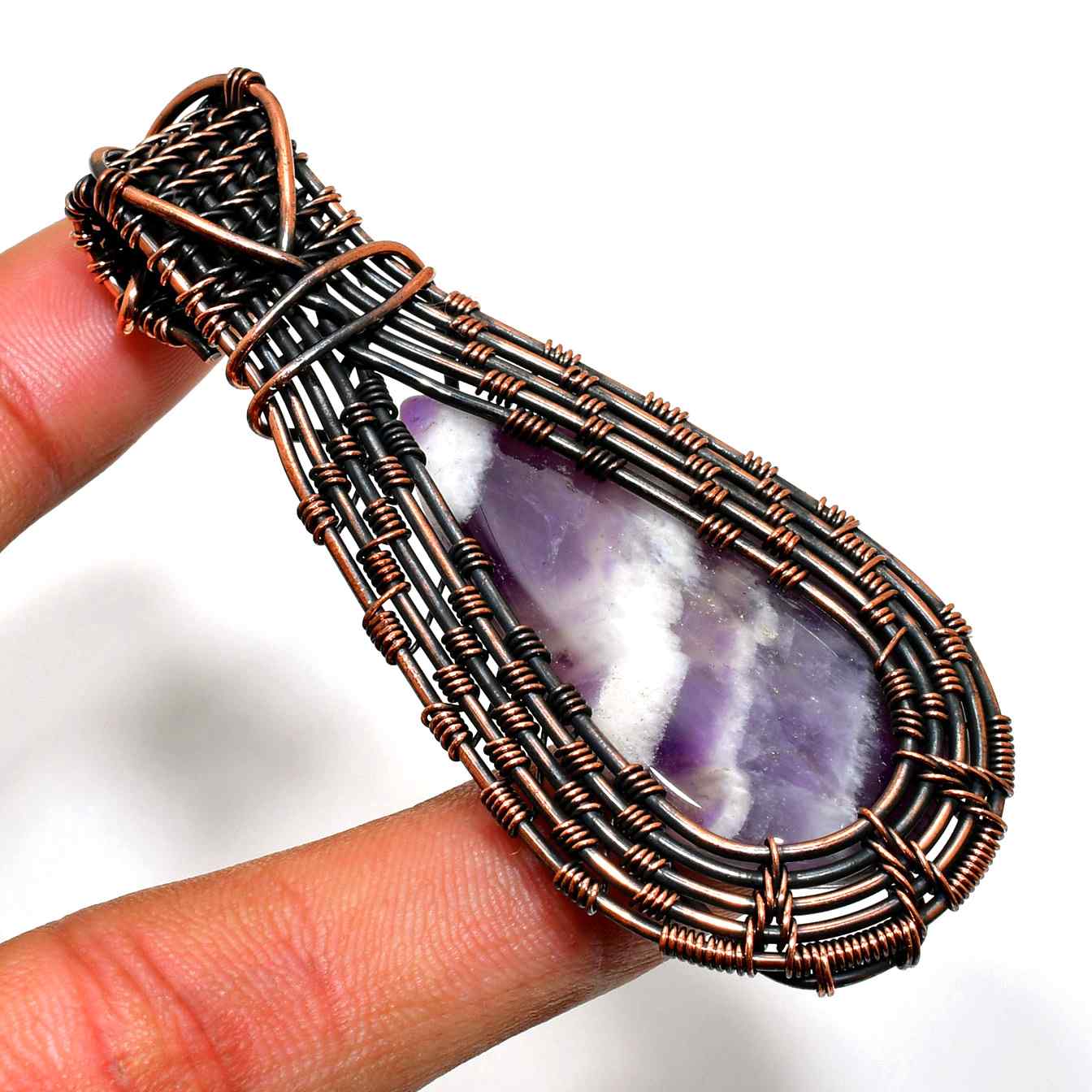 Ezra’s Veil – Oxidized Copper Amethyst Pendant