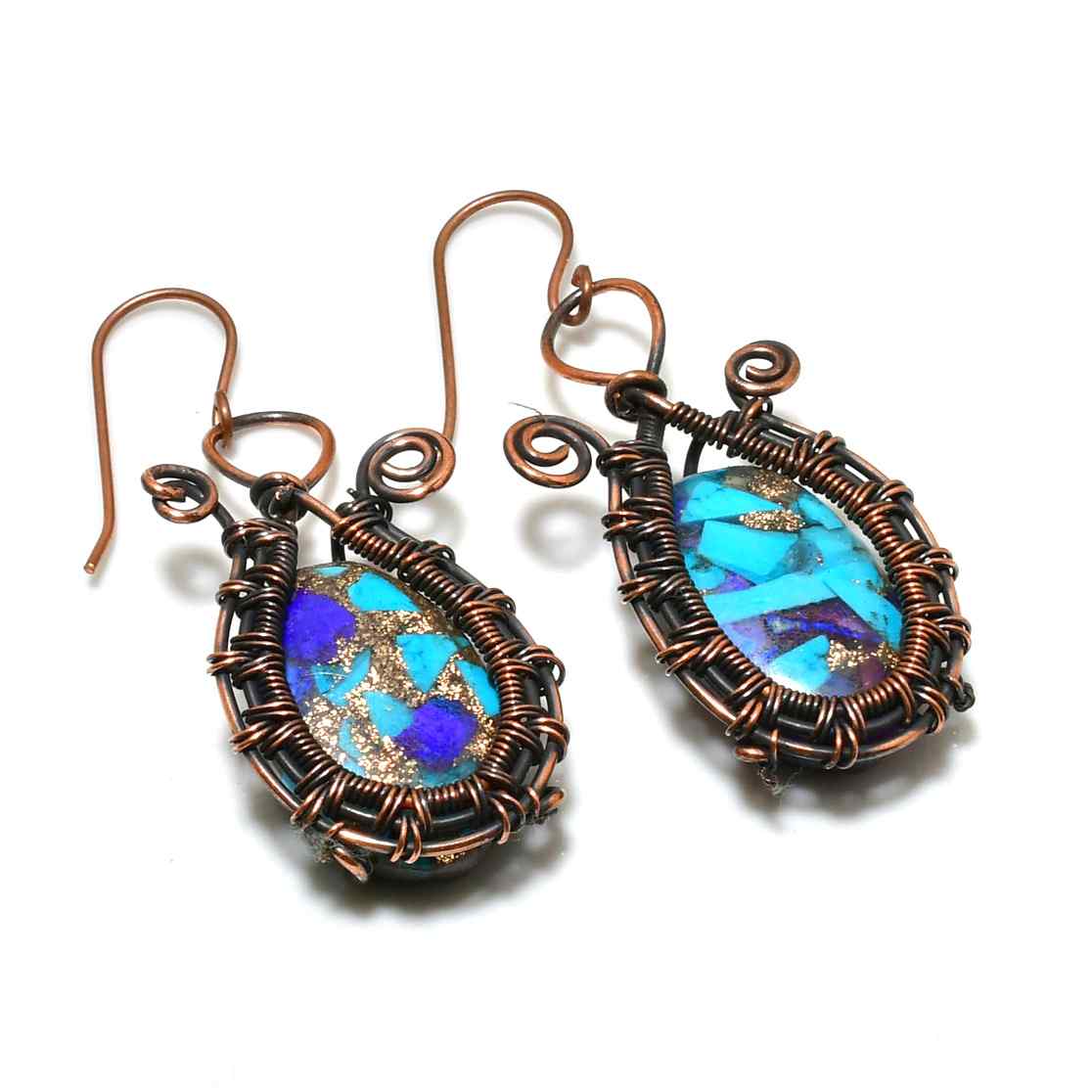 Azura’s Embrace – Copper Turquoise Earrings