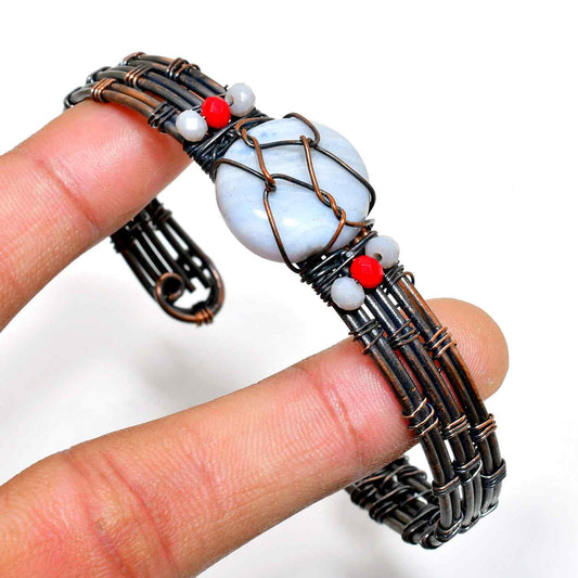Luna’s Embrace – Oxidized Copper Moonstone Bracelet