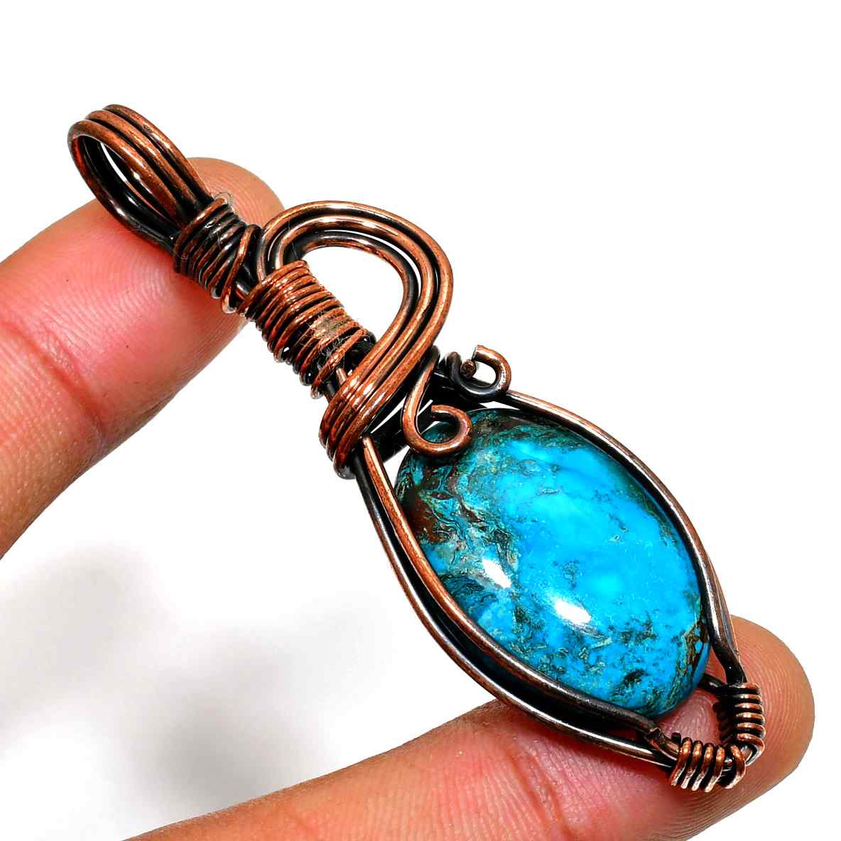 Ocean’s Embrace – Turquoise & Oxidized Copper Pendant